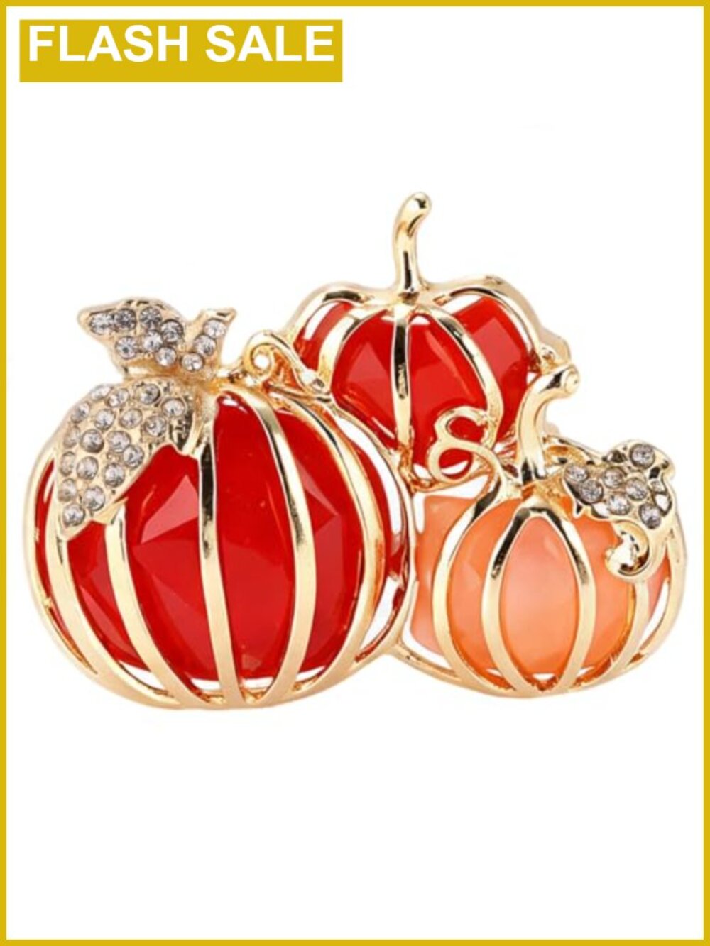 Rhinestone Pumpkin Brooch Pin Gold Tone Enamel Lapel Pin Fall Halloween Jewelry